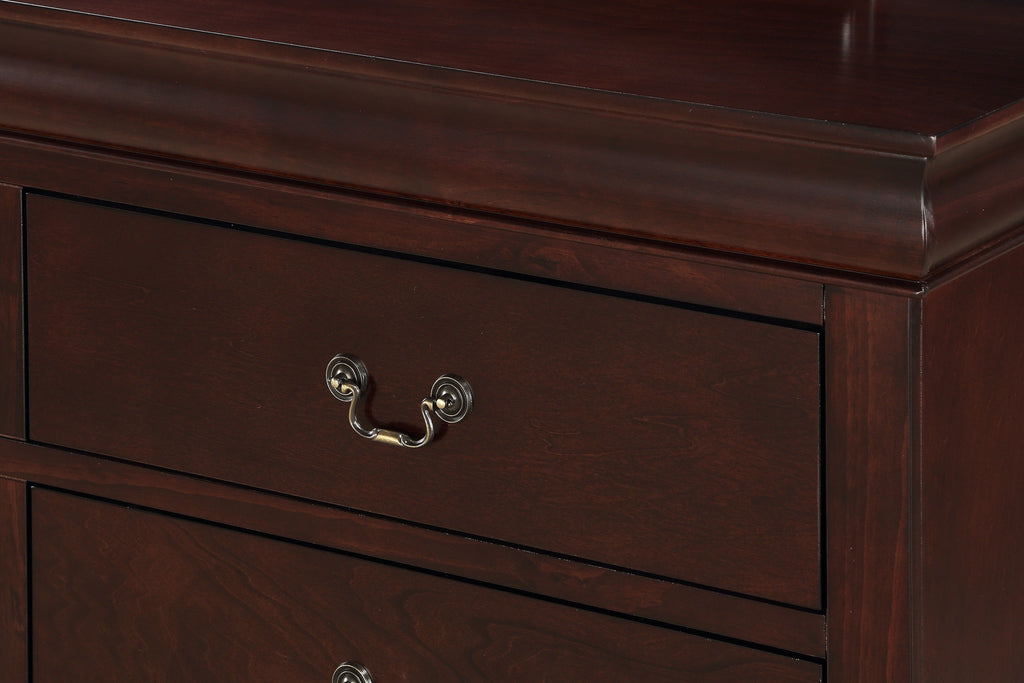 1pc Cherry Finish Five Drawers Louis Philip Chest Solid Wood Contemporary Sleek Ample Storage