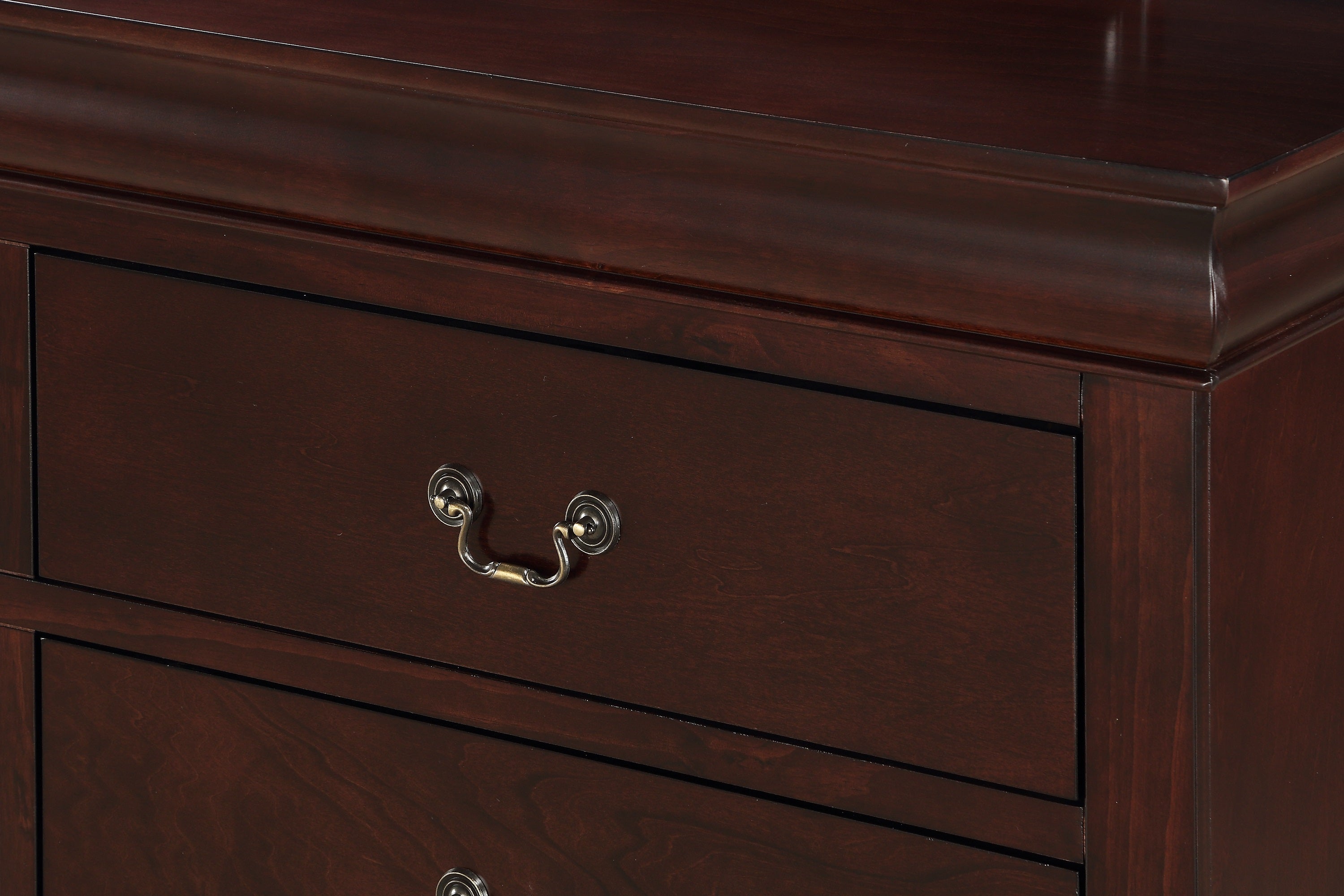 1pc Cherry Finish Five Drawers Louis Philip Chest Solid Wood Contemporary Sleek Ample Storage