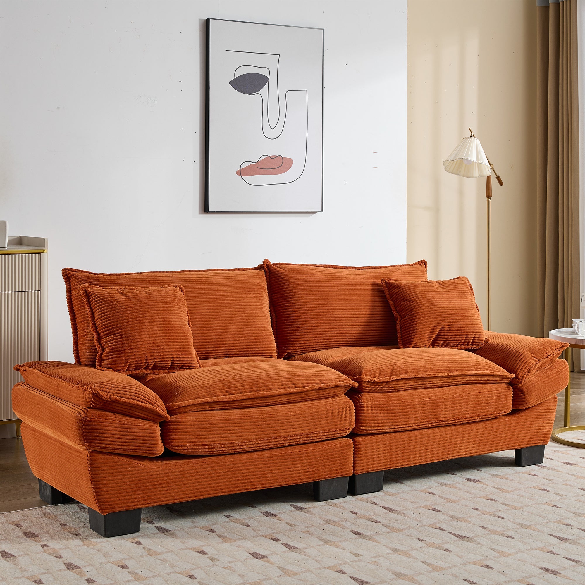 Corduroy Sofa Sleeper Couch Loveseat Sofa with Pillows Comfy Upholstered Deep Seat Sofa for Bedroom,Living Room,Apartment,Office,Dorm-Orange Corduroy