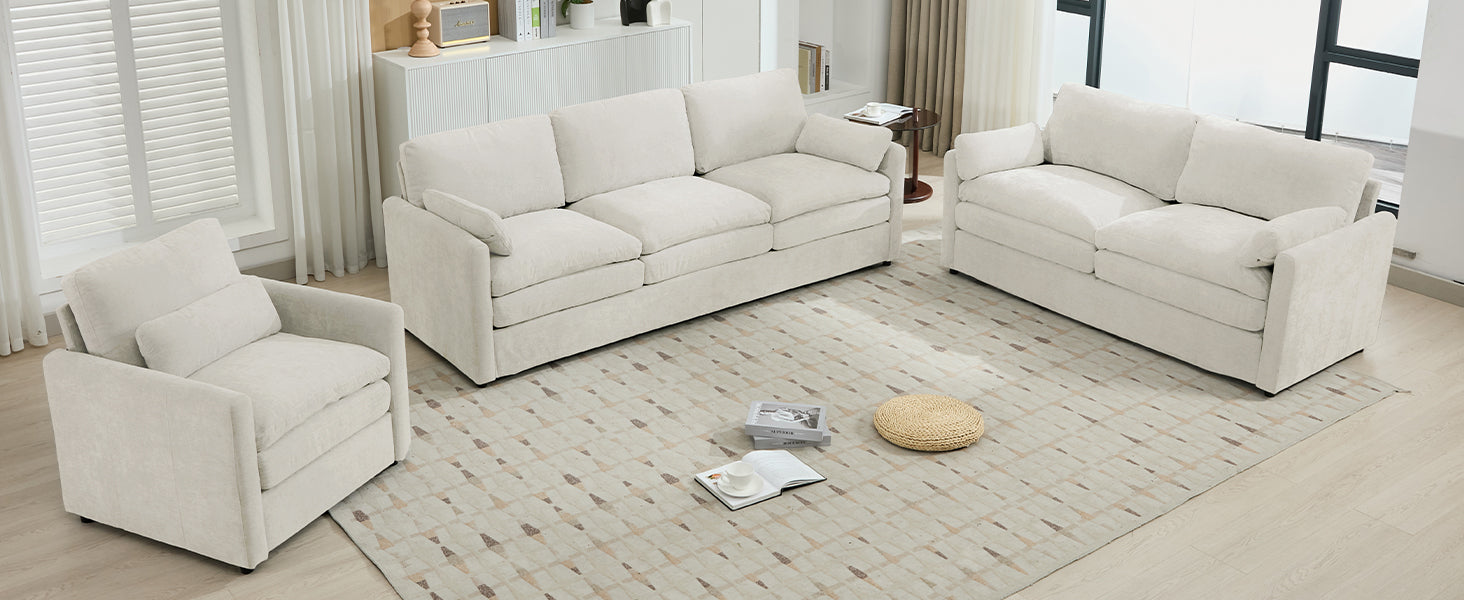 Cozy Upholstered Sofa Set Oversized Comfy Cloud Sofa Double Cushion Sofa Group Plush Cushion Sofa Couch for Living Room, Beige