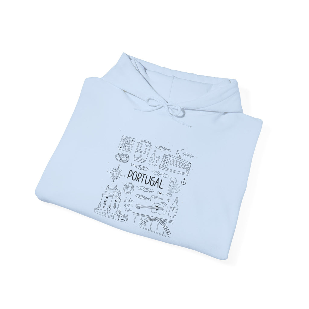 Portugal Landmark Illustration Hoodie | Lisbon Icons Travel Map Sweatshirt