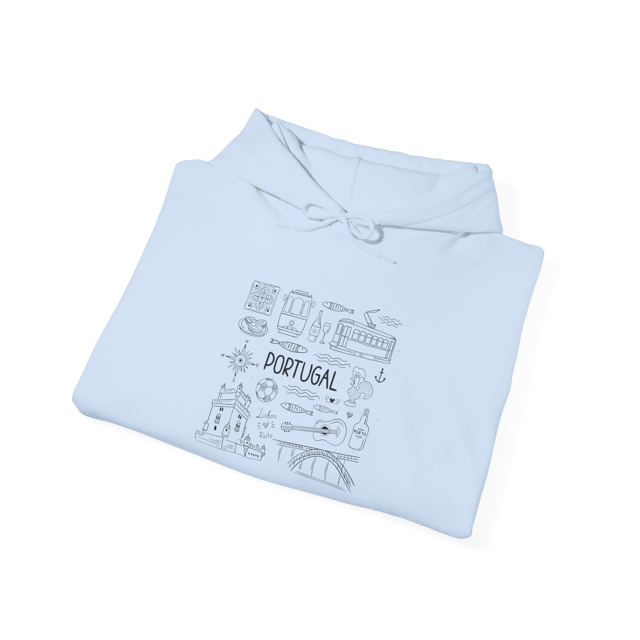 Portugal Landmark Illustration Hoodie | Lisbon Icons Travel Map Sweatshirt