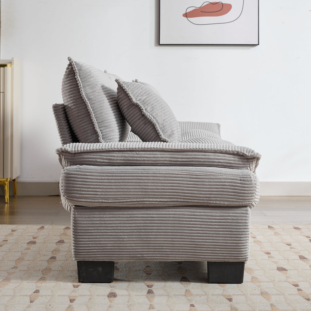 Corduroy Sofa Sleeper Couch Loveseat Sofa with Pillows Comfy Upholstered Deep Seat Sofa for Bedroom,Living Room,Apartment,Office,Dorm-Light Grey Corduroy