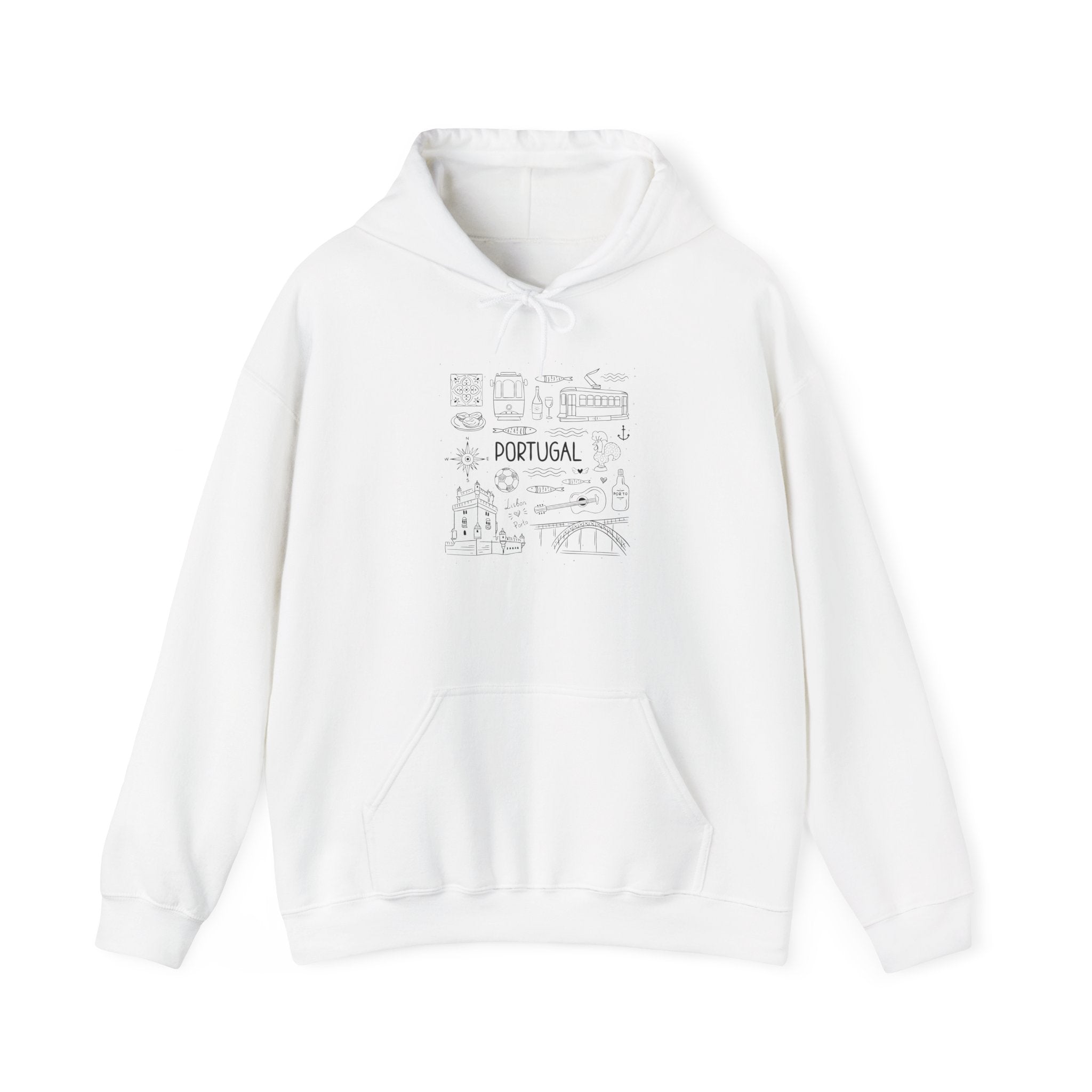 Portugal Landmark Illustration Hoodie | Lisbon Icons Travel Map Sweatshirt