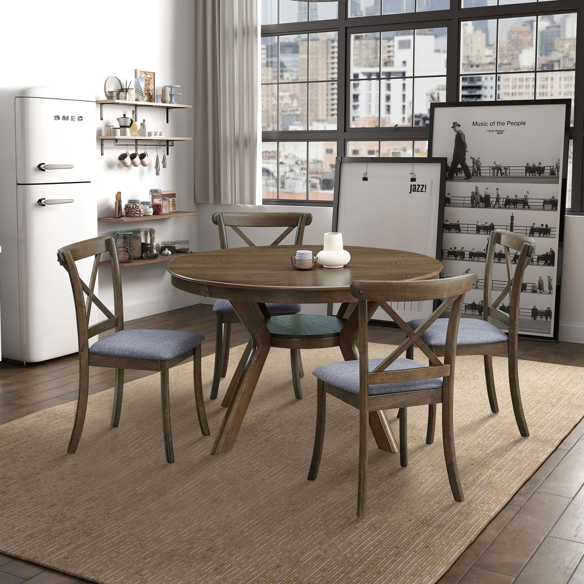 Wooden X Back Dining Chairs Set of 2, Modern Fabric Upholstered Kitchen Side 2PC Chairs, Cross Back Rubber Wood Farmhouse Dining Room Chair,OAK