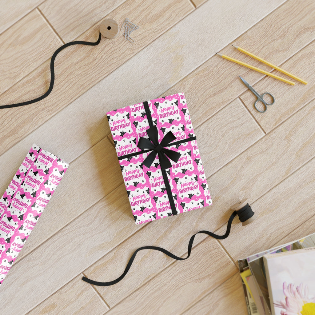 Pink Kitty Birthday Wrapping Paper Roll – Perfect for Gifts and Parties