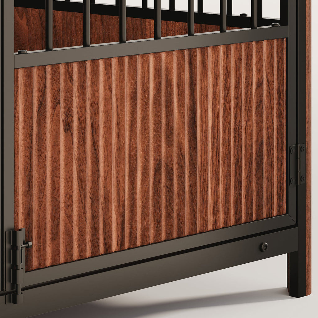 43'' Walnut Fluted Wood Furniture Style Dog Crate for Large & Medium Dogs - Double Door Design, Decorative Pet House & Indoor Side End Table.