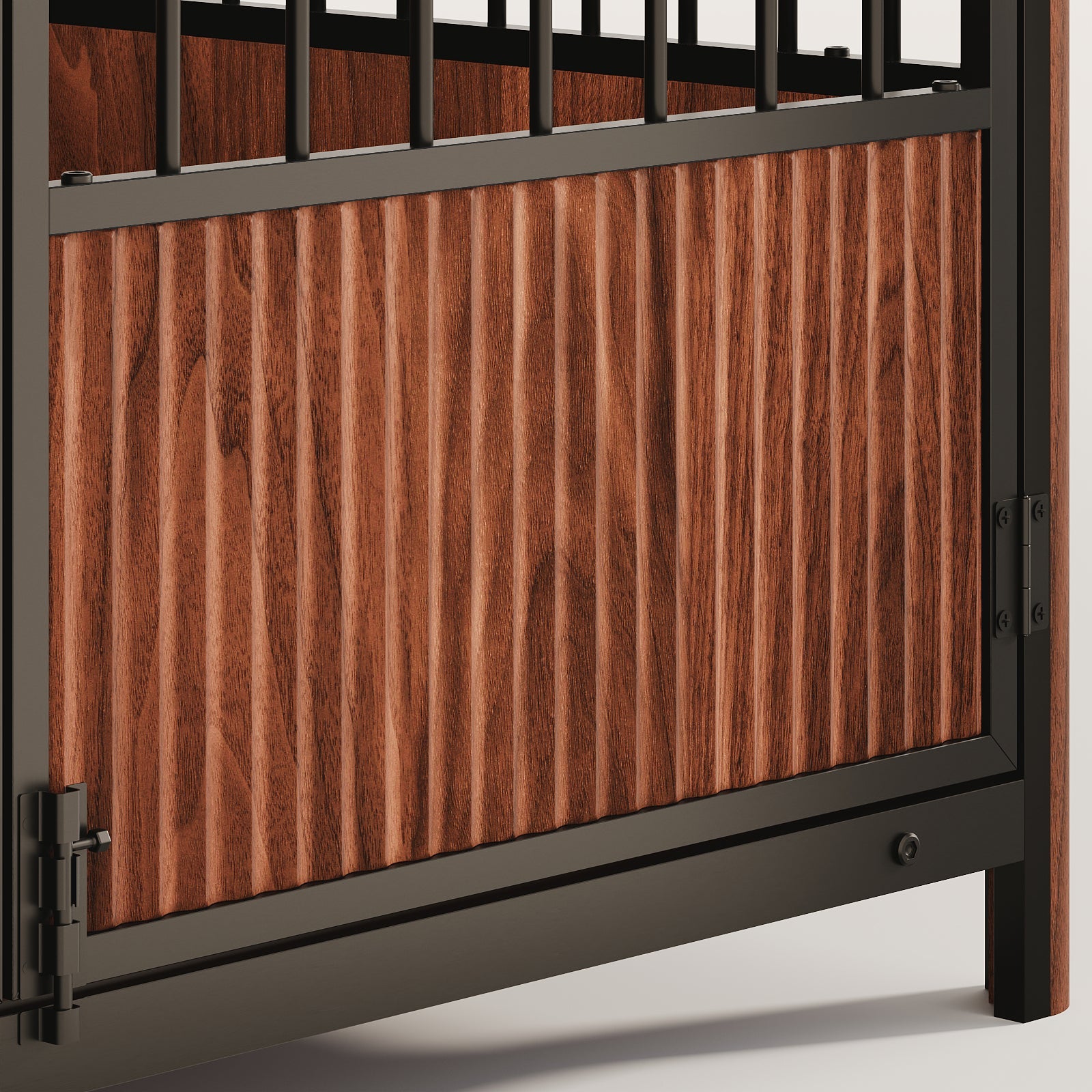 43'' Walnut Fluted Wood Furniture Style Dog Crate for Large & Medium Dogs - Double Door Design, Decorative Pet House & Indoor Side End Table.