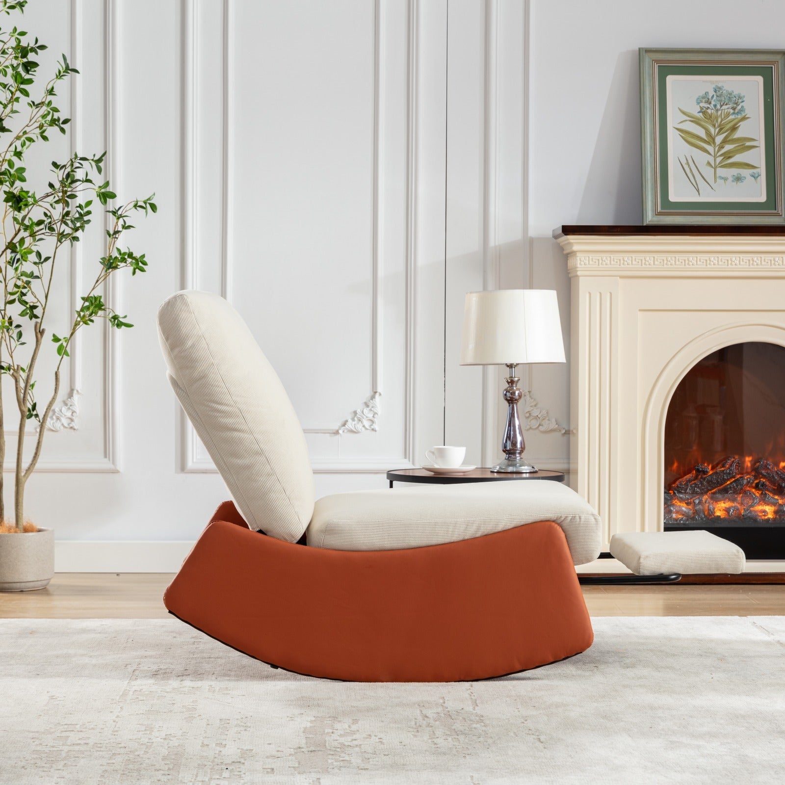 Modern Orange Upholstered Rocking Chair Recliner with Footrest and Adjustable Backrest