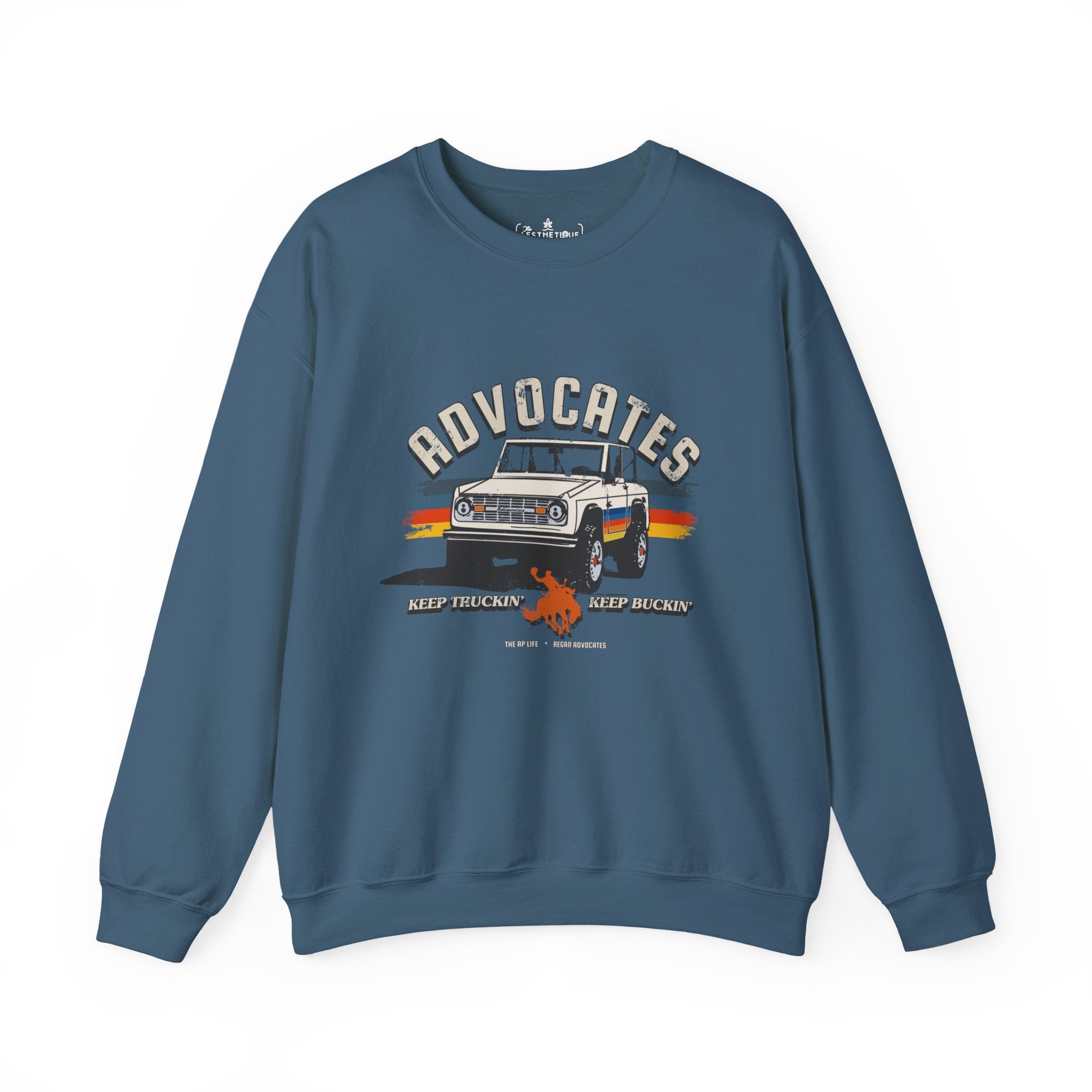 Advocates Keep Truckin', Keep Buckin' - Retro Bronco Truck - Unisex Heavy Blend™ Crewneck Sweatshirt