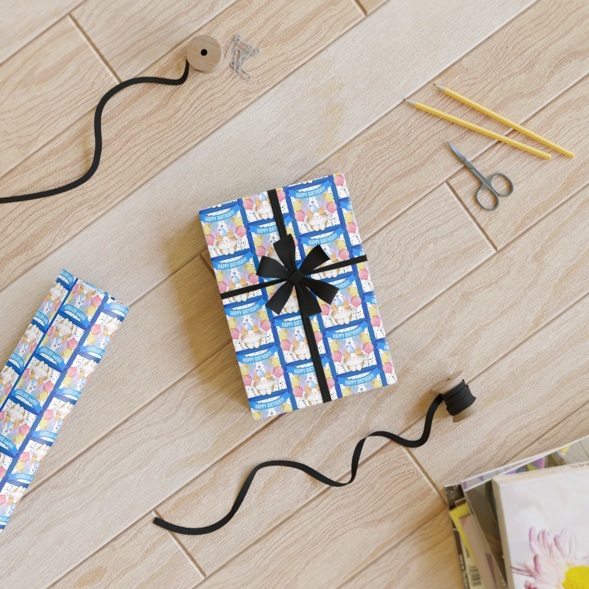 Little Boy Kitty Birthday Wrapping Paper Rolls - 1pc Gift Wrap