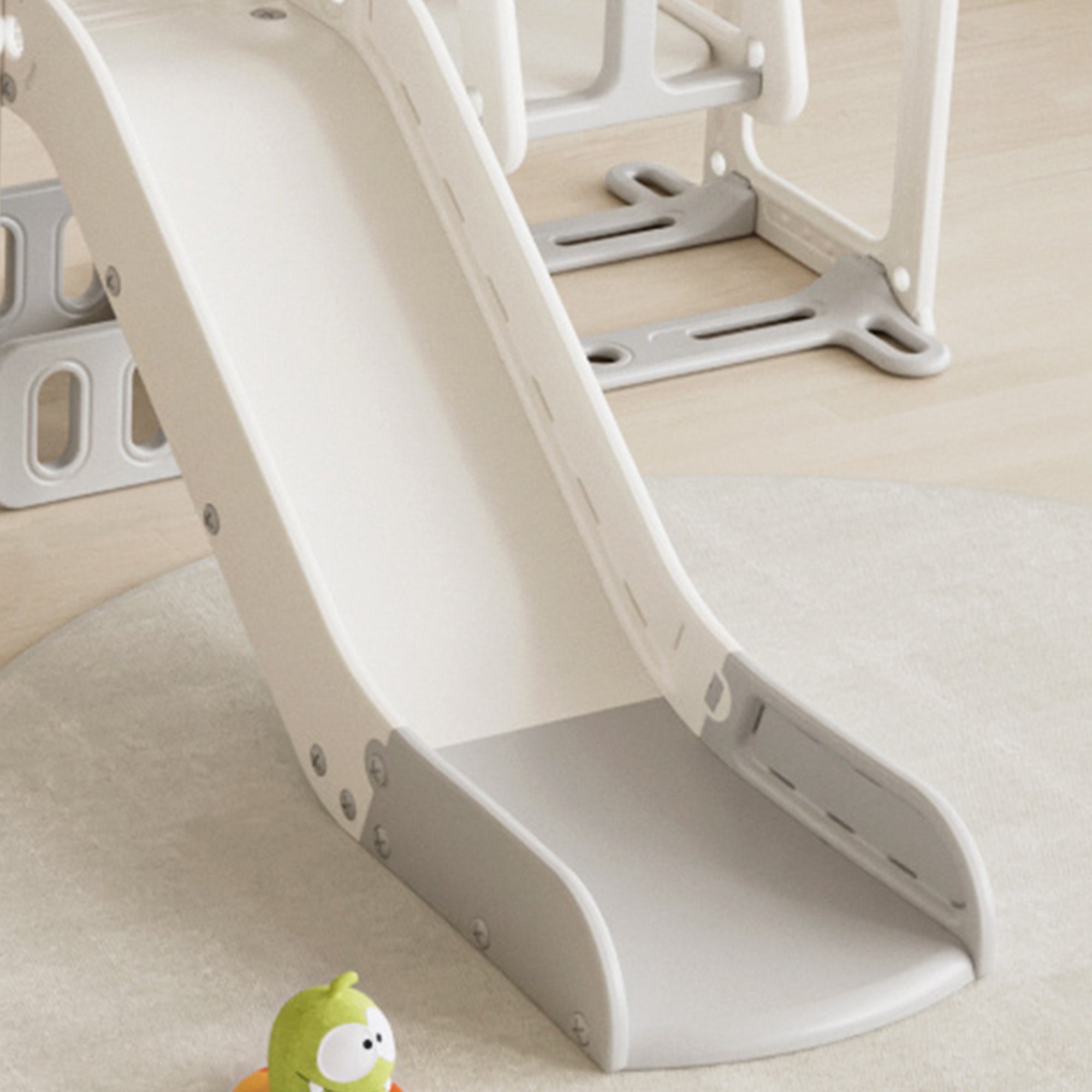 Versatile Toddler Slide with 11-in-1 Activity Center, Grey+Ivory, Polyethylene, 116.54in