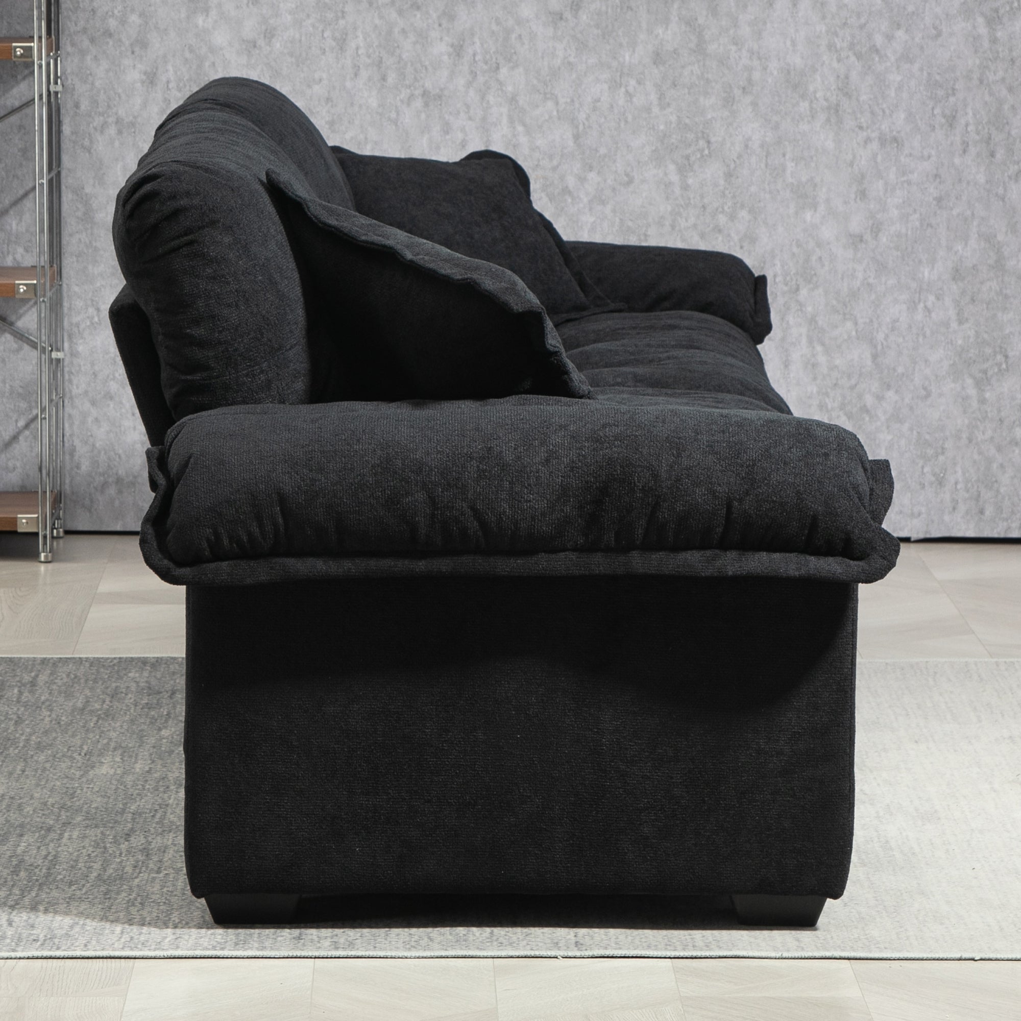 84' Chenille Sofa Small Sofa Loveseat Deep Seat Sofa Couch with 2 Throw Pillows & Memory Foam for Living Room Apartment Office Lounge-Black