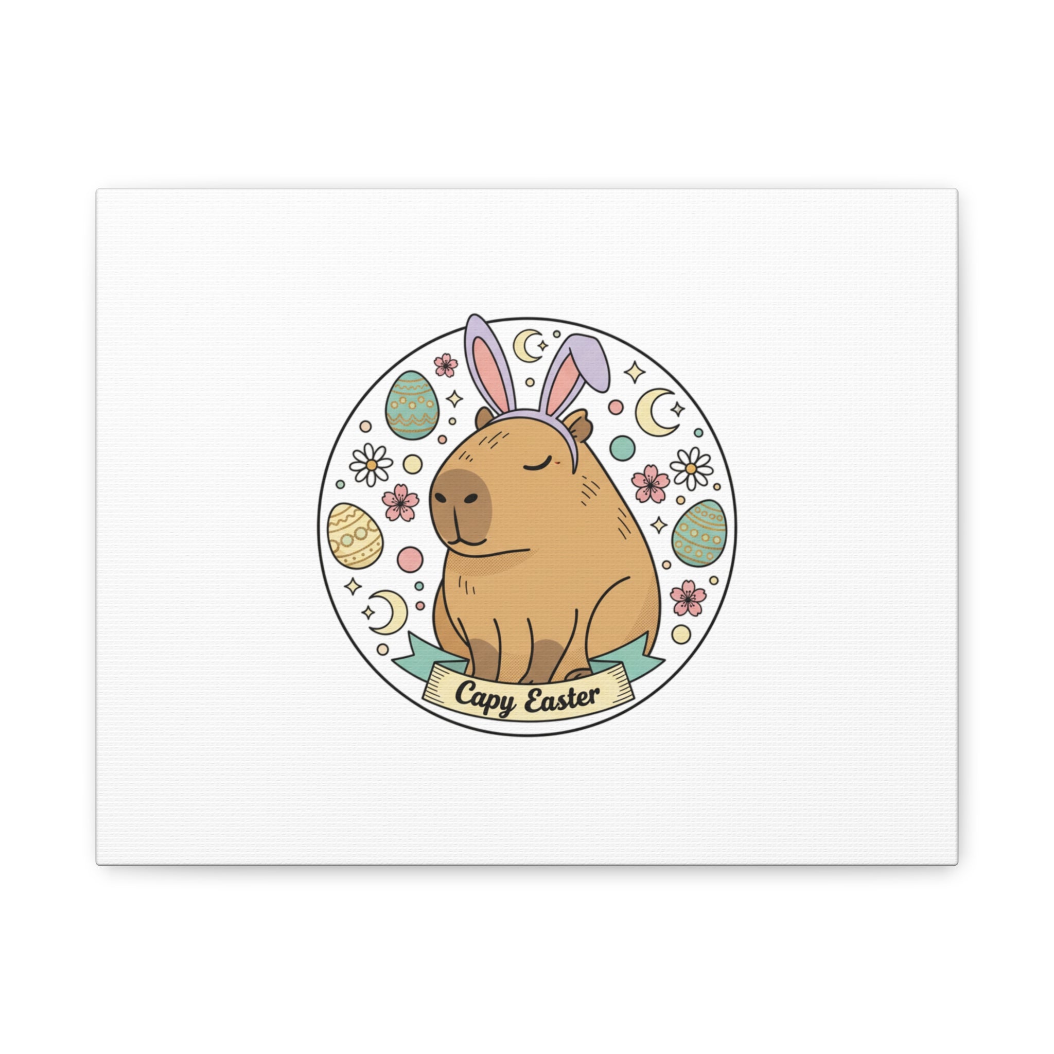 Capy Easter Canvas, pastel bunny aesthetic | cottagecore spring wall art