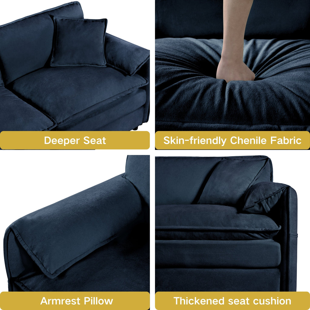 Modular Sectional Sofa, Oversized Deep Seat U Shaped Couch Set for Living Room, 3-Seater Comfy Cloud Couches with 2 Movable Ottomans, DIY Combination, Chenille,Blue