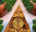 Gold Money Attraction And Energy Cleansing Tiger Eye/Clear Quartz Orgone Pyramid