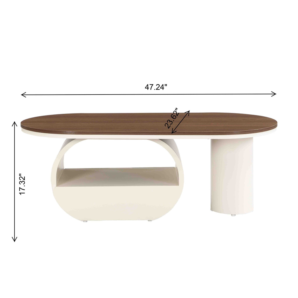 Luxury Oval Coffee Table, 47.24'' Coffee Table with Storage Drawer, White Metal Center Table for Living Room