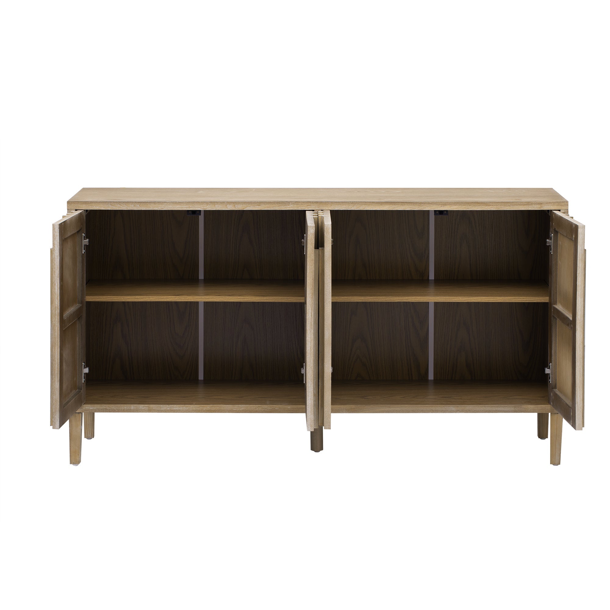 U_Style 59.8' 4-Door Sideboard,Hidden Handle,Distinctive Solid Ash Veneer Buffet with Storage, Farmhouse Sideboard TV Stand for Living Room, Hallway, Dining, Wood Office Credenza(Natutal)