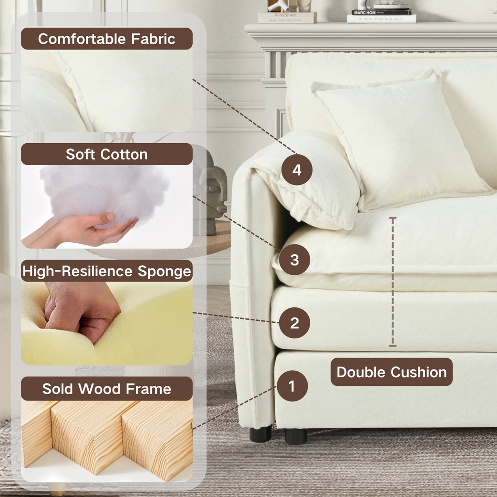 Modular Sectional Sofa, Oversized Deep Seat U Shaped Couch Set for Living Room, 3-Seater Comfy Cloud Couches with 2 Movable Ottomans, DIY Combination, Chenille,Beige