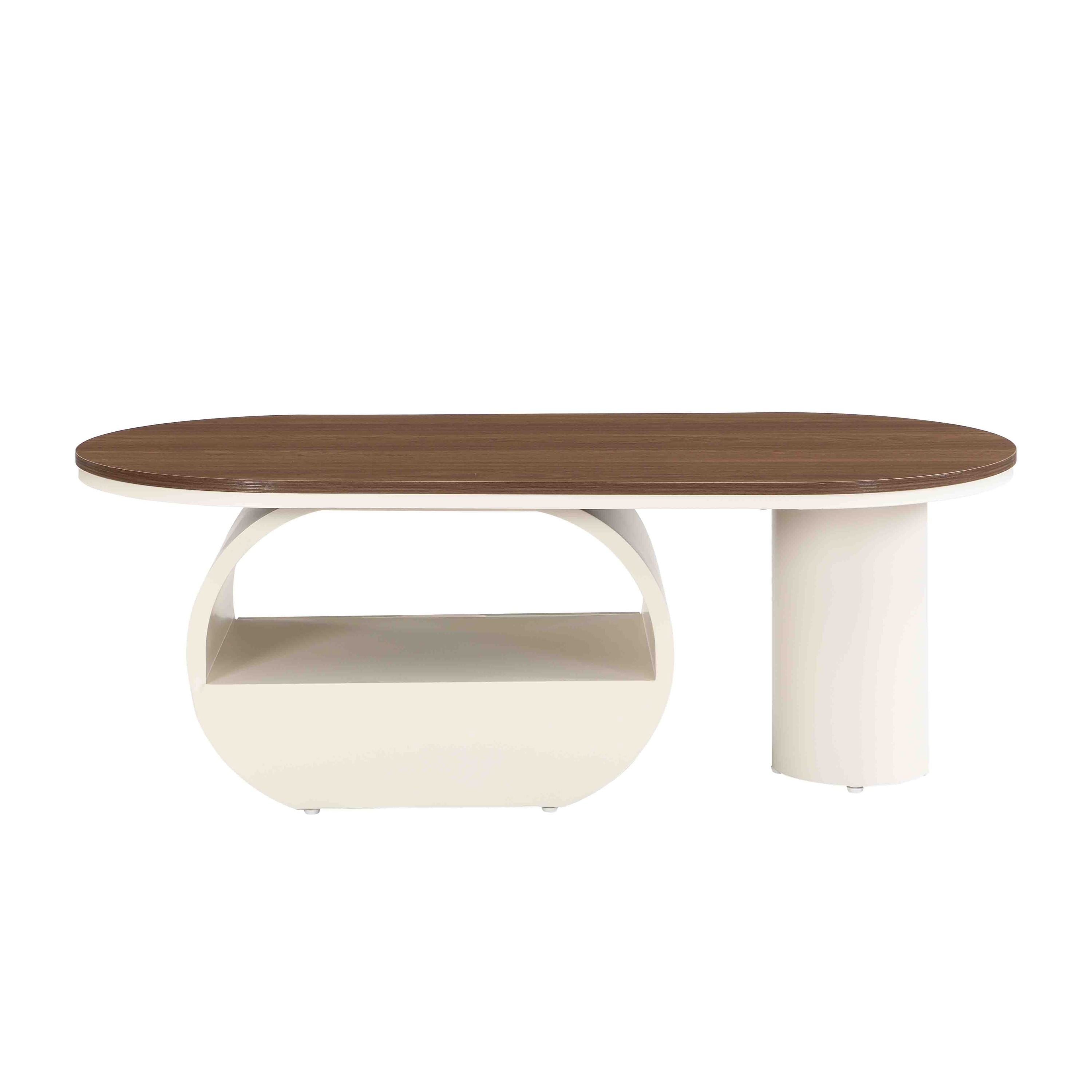 Luxury Oval Coffee Table, 47.24'' Coffee Table with Storage Drawer, White Metal Center Table for Living Room
