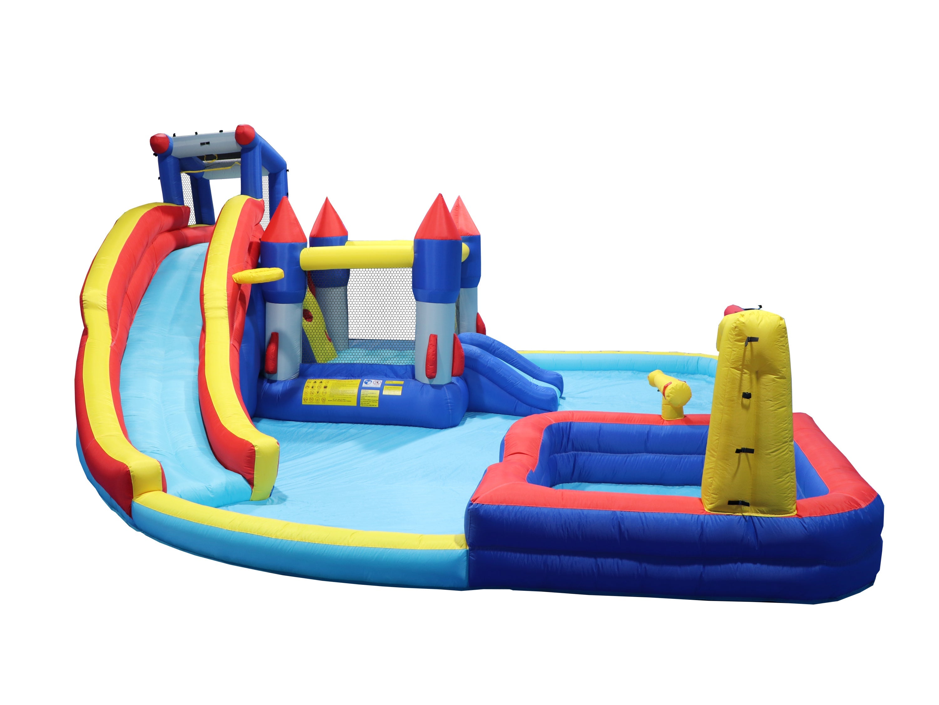 Inflatable 10 in1 slide water park  bouncing house garden with splash pool & water gun & basketball & climbing wall & dual pools & soccer