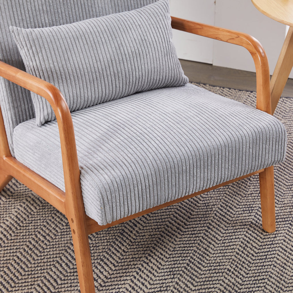 Mid-Century Modern Accent Chair with Pillow, Upholstered Arm Chair in Antique Dark Grey, Solid Wood Frame(Antique Dark Grey)