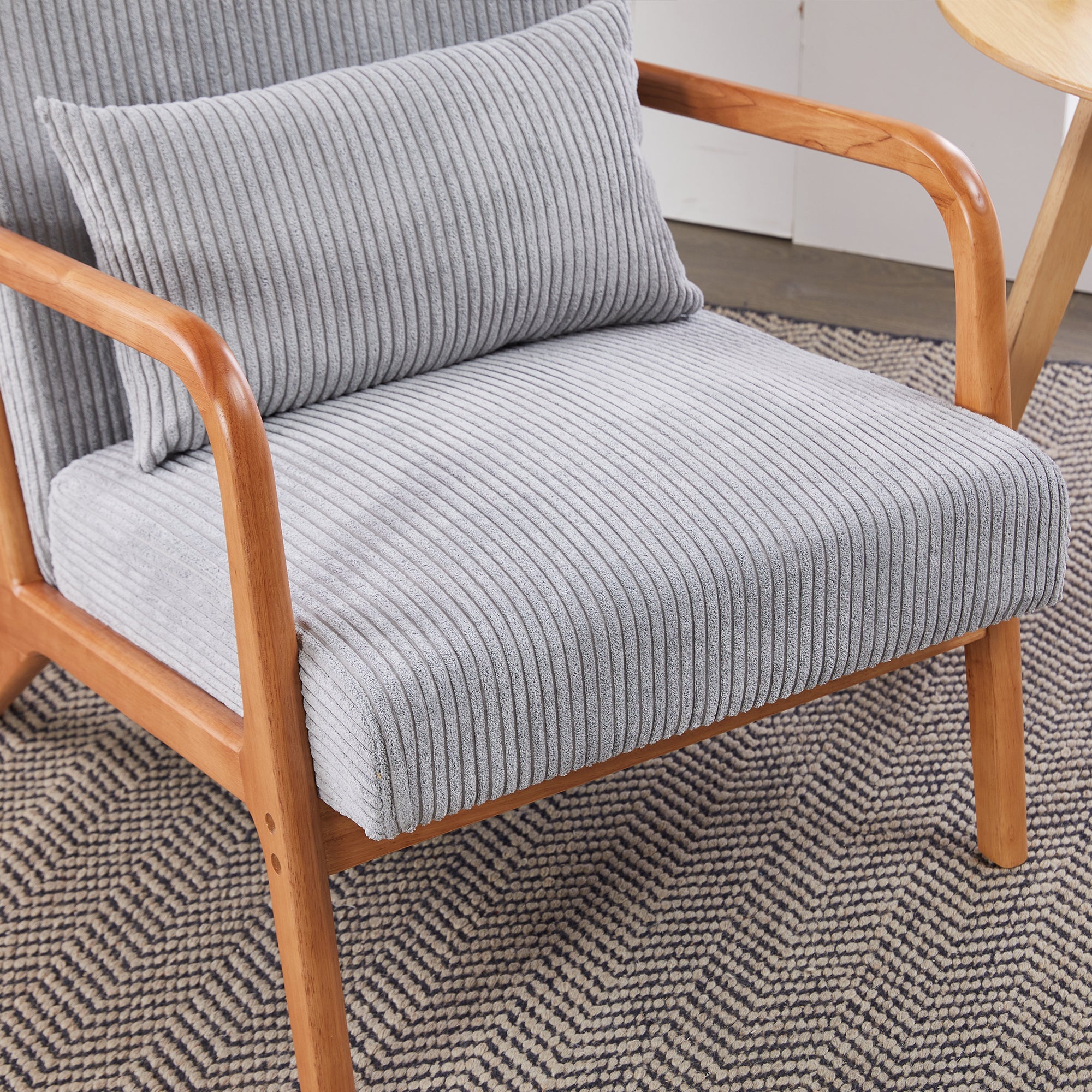 Mid-Century Modern Accent Chair with Pillow, Upholstered Arm Chair in Antique Dark Grey, Solid Wood Frame(Antique Dark Grey)