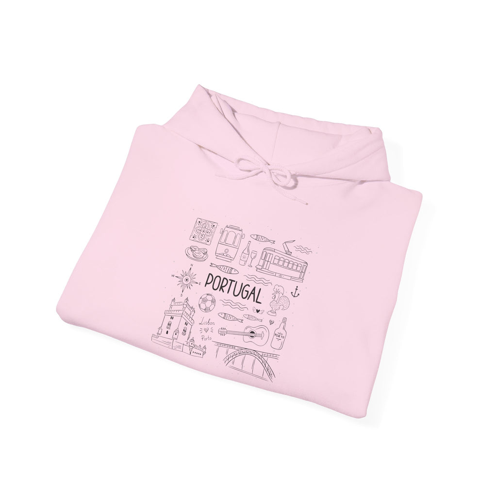 Portugal Landmark Illustration Hoodie | Lisbon Icons Travel Map Sweatshirt