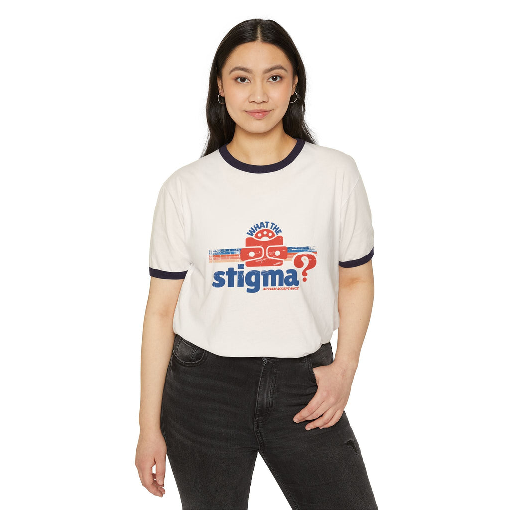 What the Stigma? Autism Acceptance - Adult Unisex Cotton Ringer T-Shirt