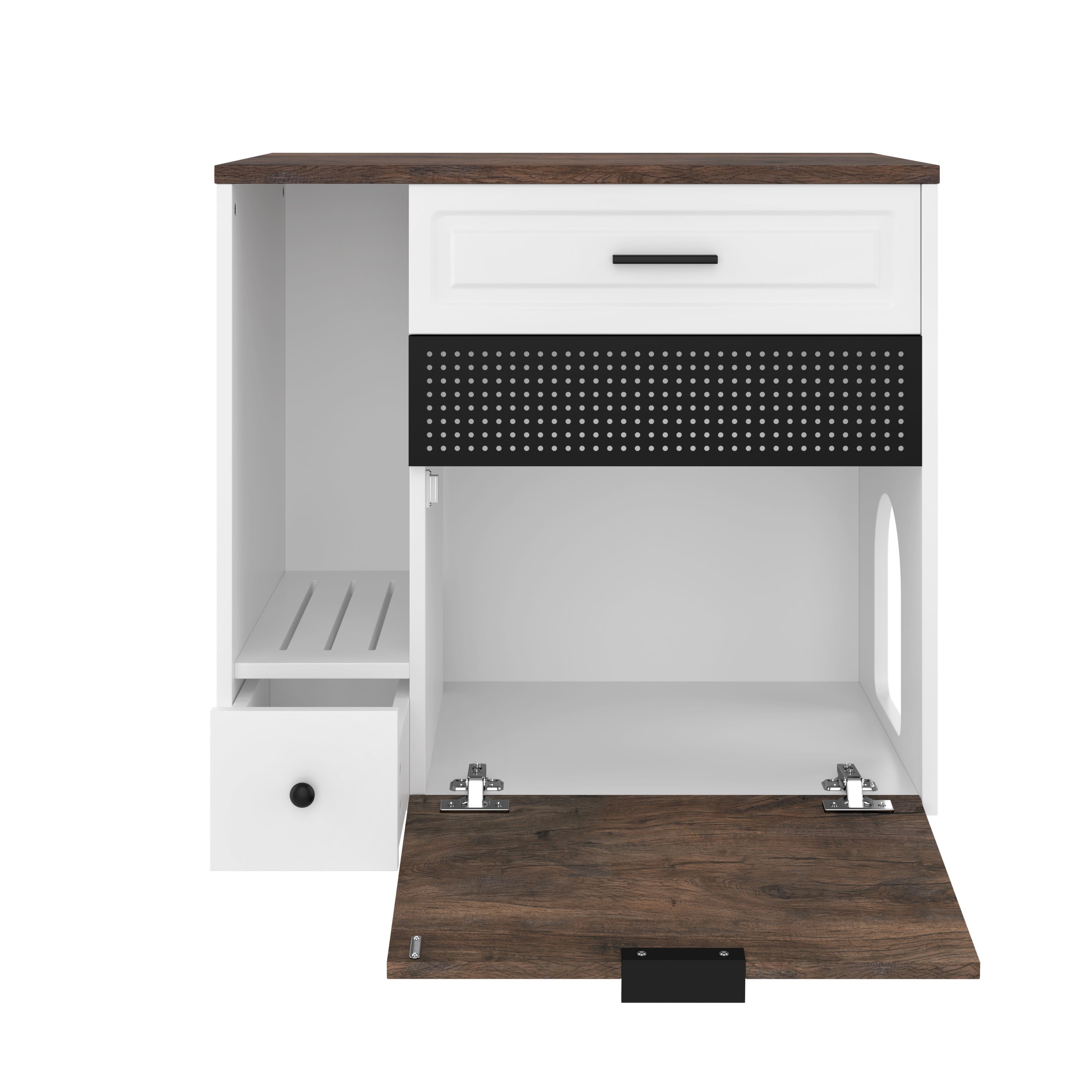 Cat Litter Box Enclosure, Indoor Hidden Cat Litter Box Furniture with 2 Drawers and Door, Cat House End Table for Living room, White and Brown