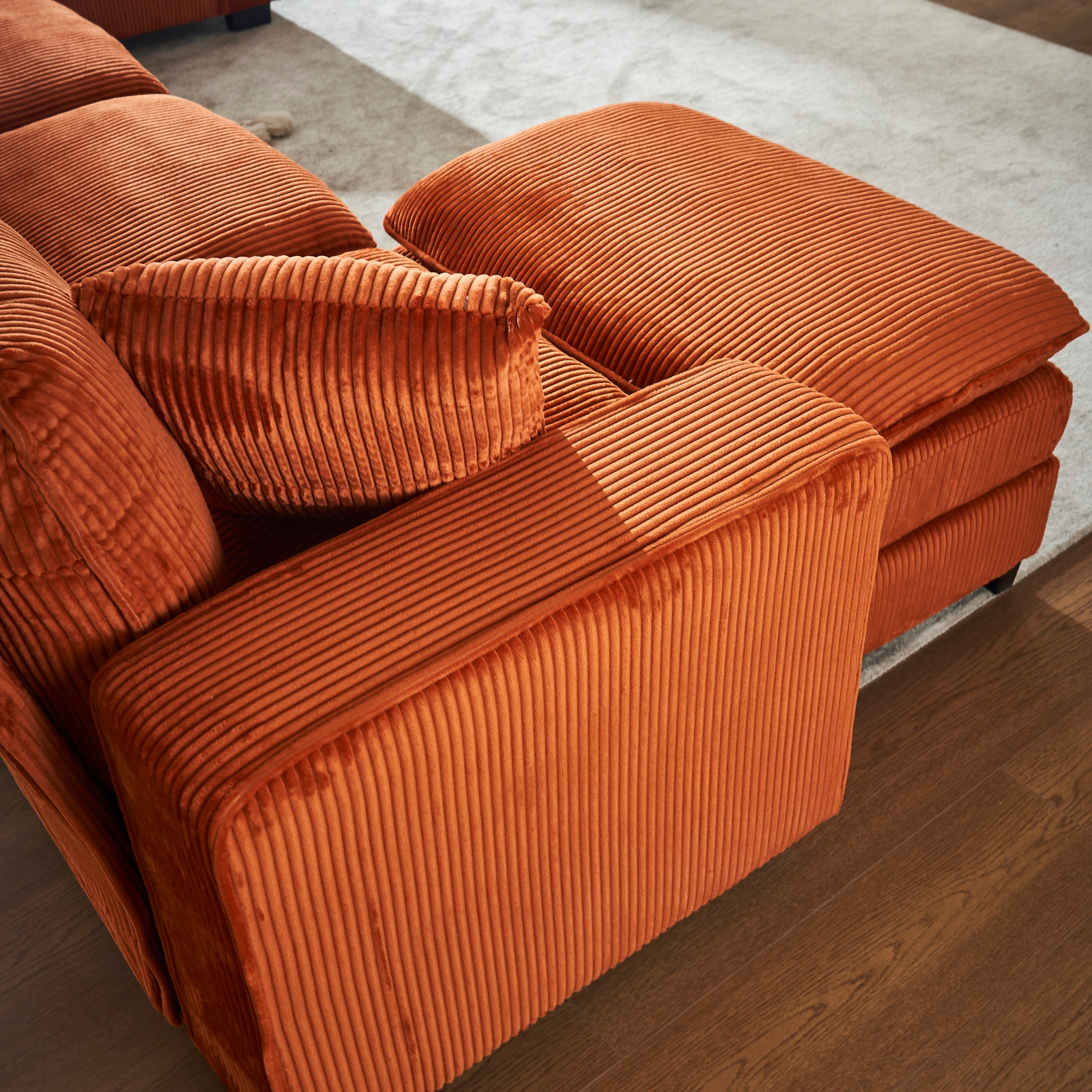 Modern U Shaped 6-seat Sectional Sofa Couch with one Ottoman and three toss pillows ,Modular Sofa for Living Room,Corduroy sofa
