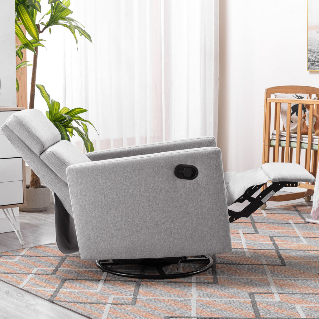 Modern Upholstered Rocker Nursery Chair Plush Seating Glider Swivel Recliner Chair, Gray Linen