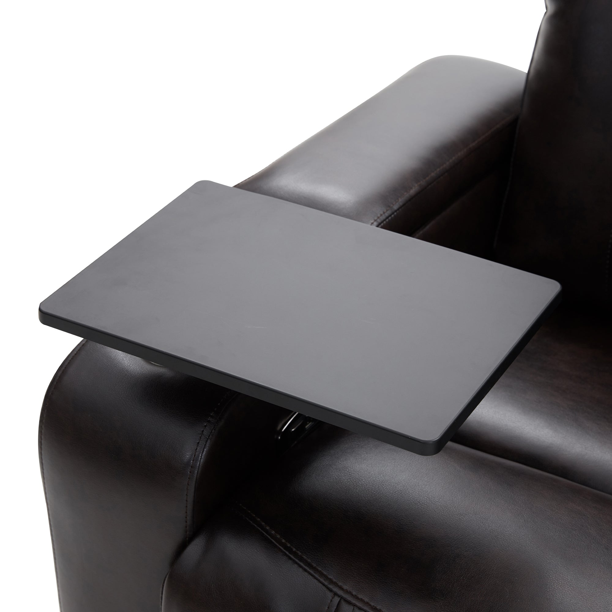 Power Motion Recliner with USB Charging Port, Hidden Arm Storage, and 360° Swivel Tray Table, Black PU Leather