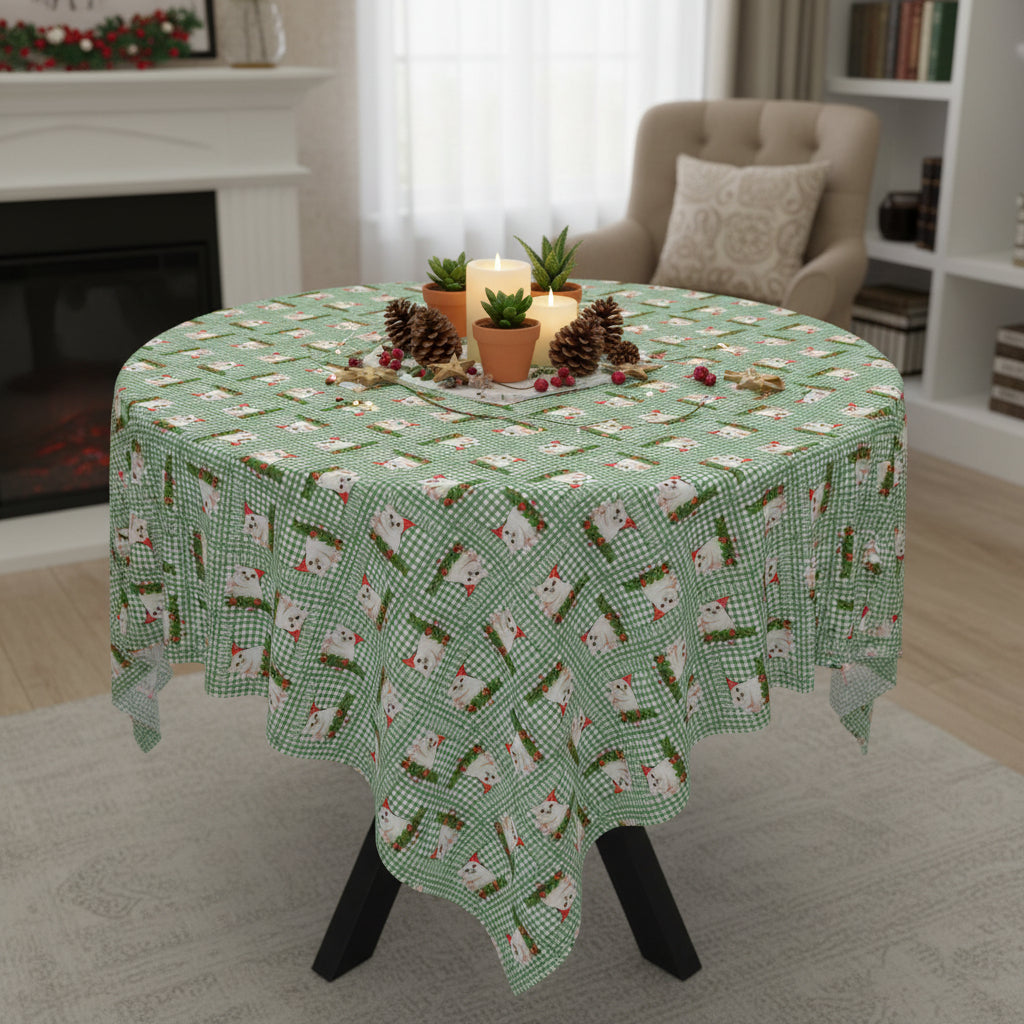 Meowy Gingham Christmas Tablecloth