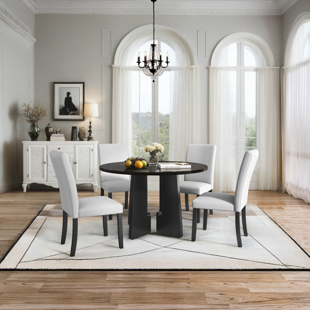 5-Piece Round Dining Table set, 43-Inch Modern Dining Table and 4 Upholstered Chairs for Dining Room, Kitchen Room, Living Room, Easy Assembly