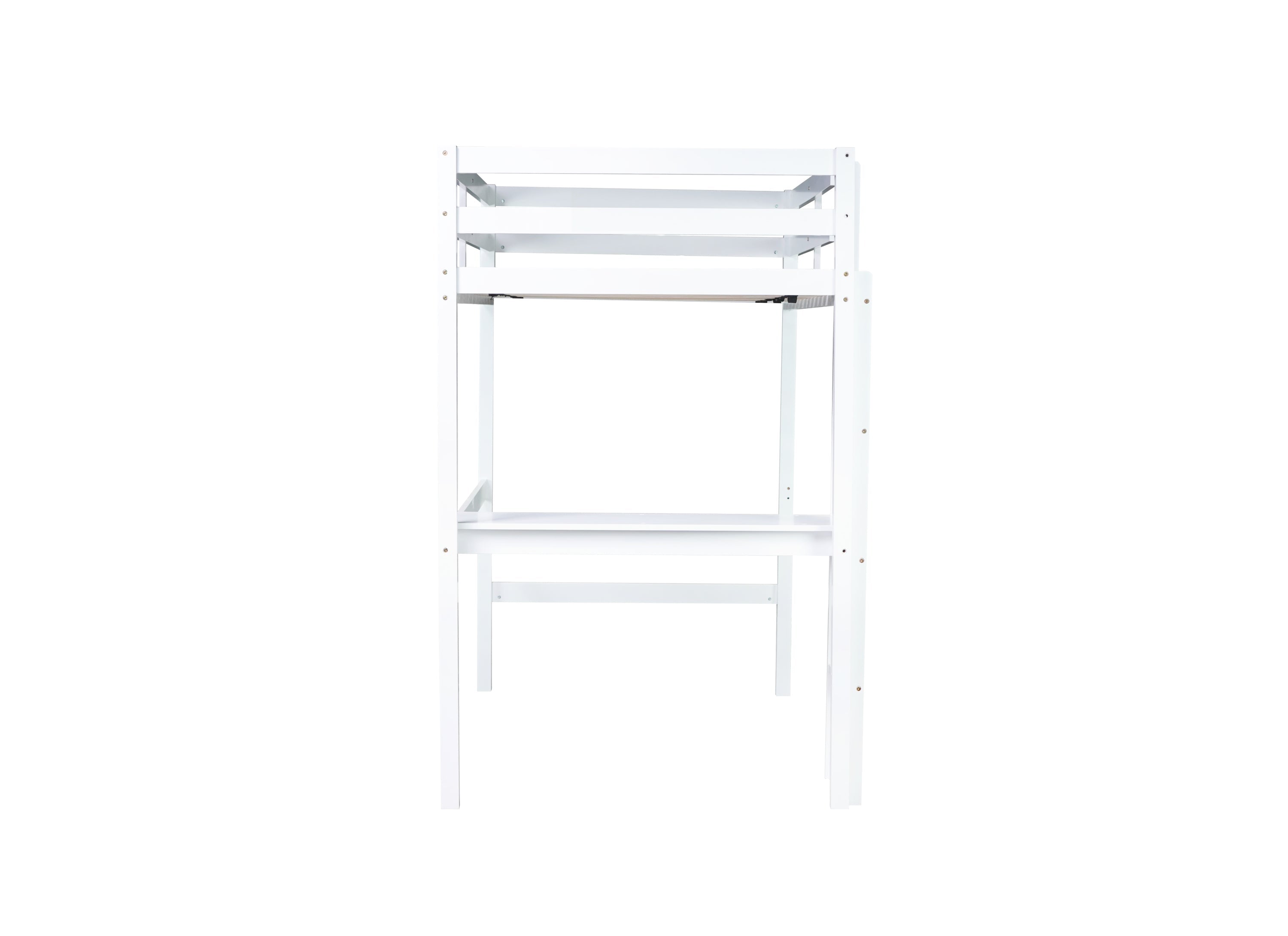 Twin High Loft Bed, Rubber Wood  Loft Bed with Safety Guardrail, built-in desk, ladder,White