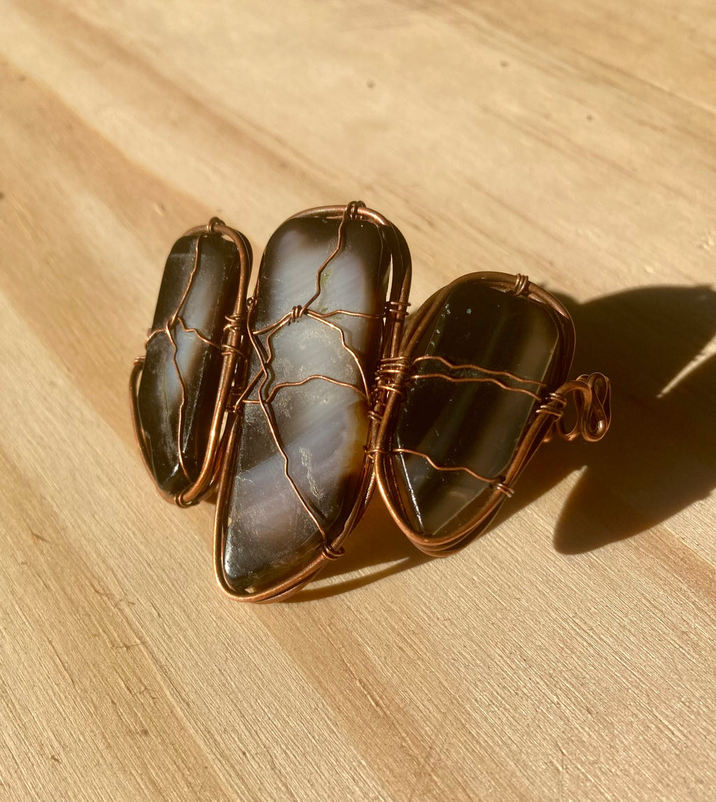 Triple Onyx Agate Ring