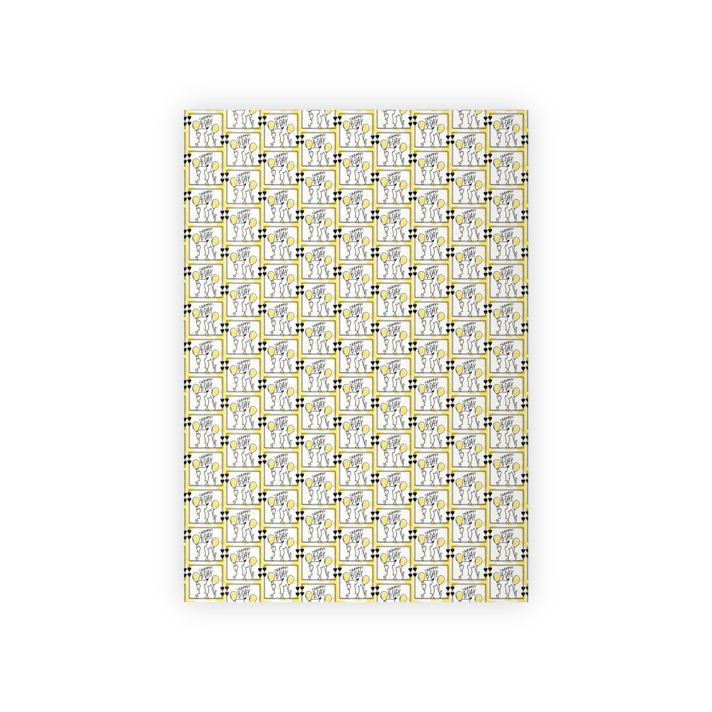 Dog Cat Birthday Wrapping Paper Rolls in Black & Yellow, 1pc