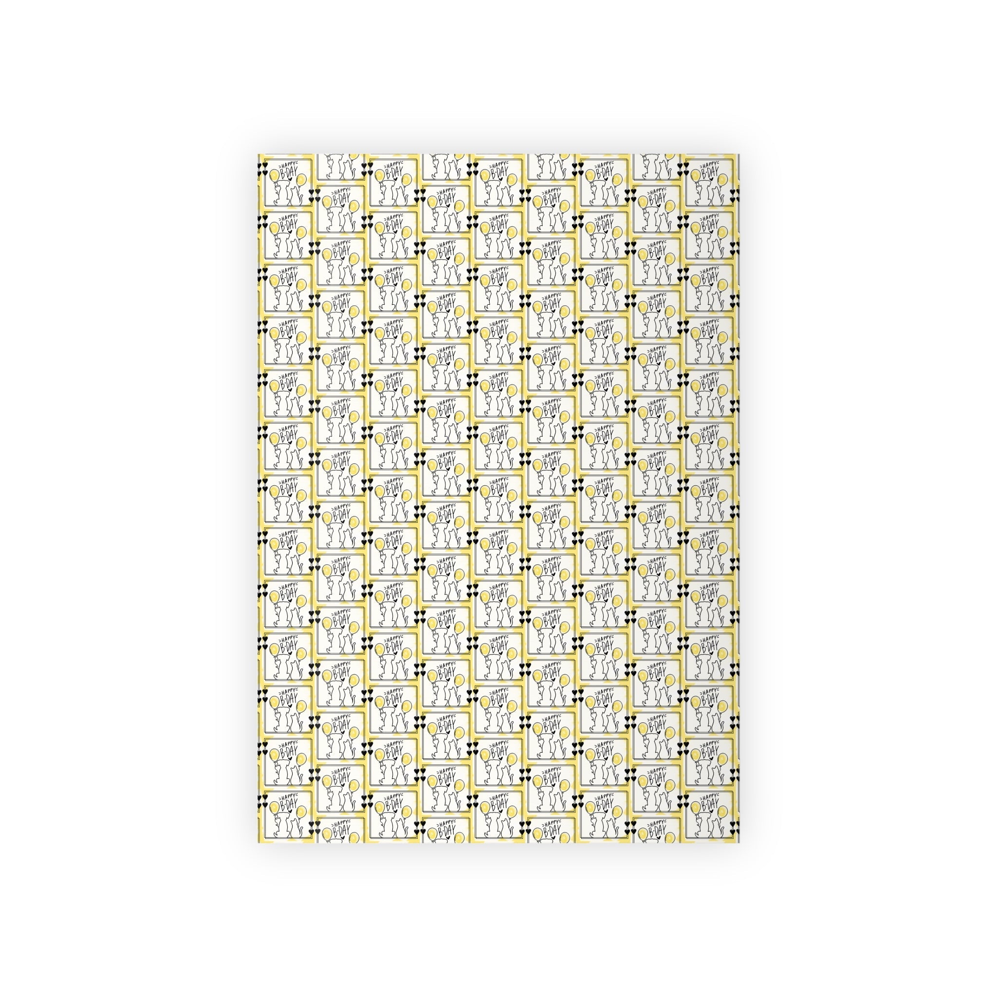 Dog Cat Birthday Wrapping Paper Rolls in Black & Yellow, 1pc