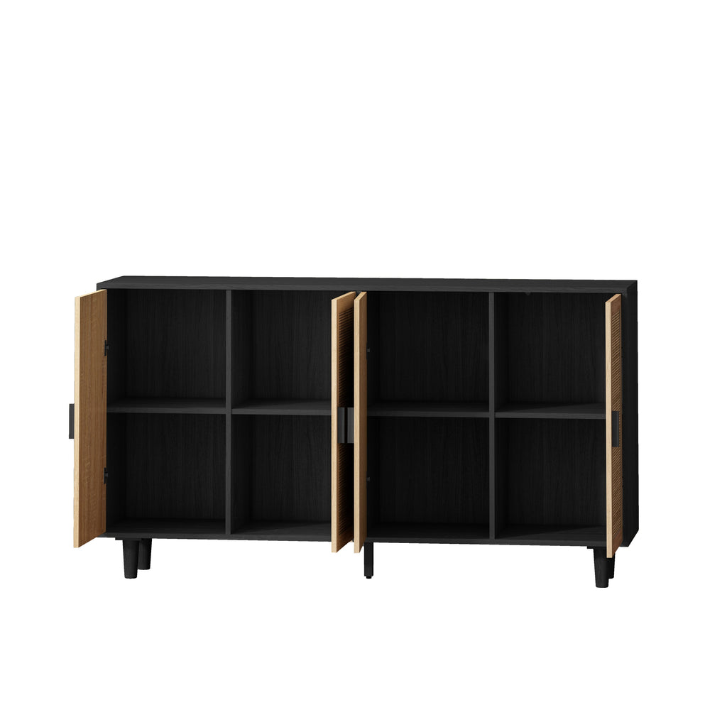 Elegant and Functional 4-Door Rattan Decorative Storage Cabinet for Bedroom, Living Room, Office, Black, Particle Board, 62.20'