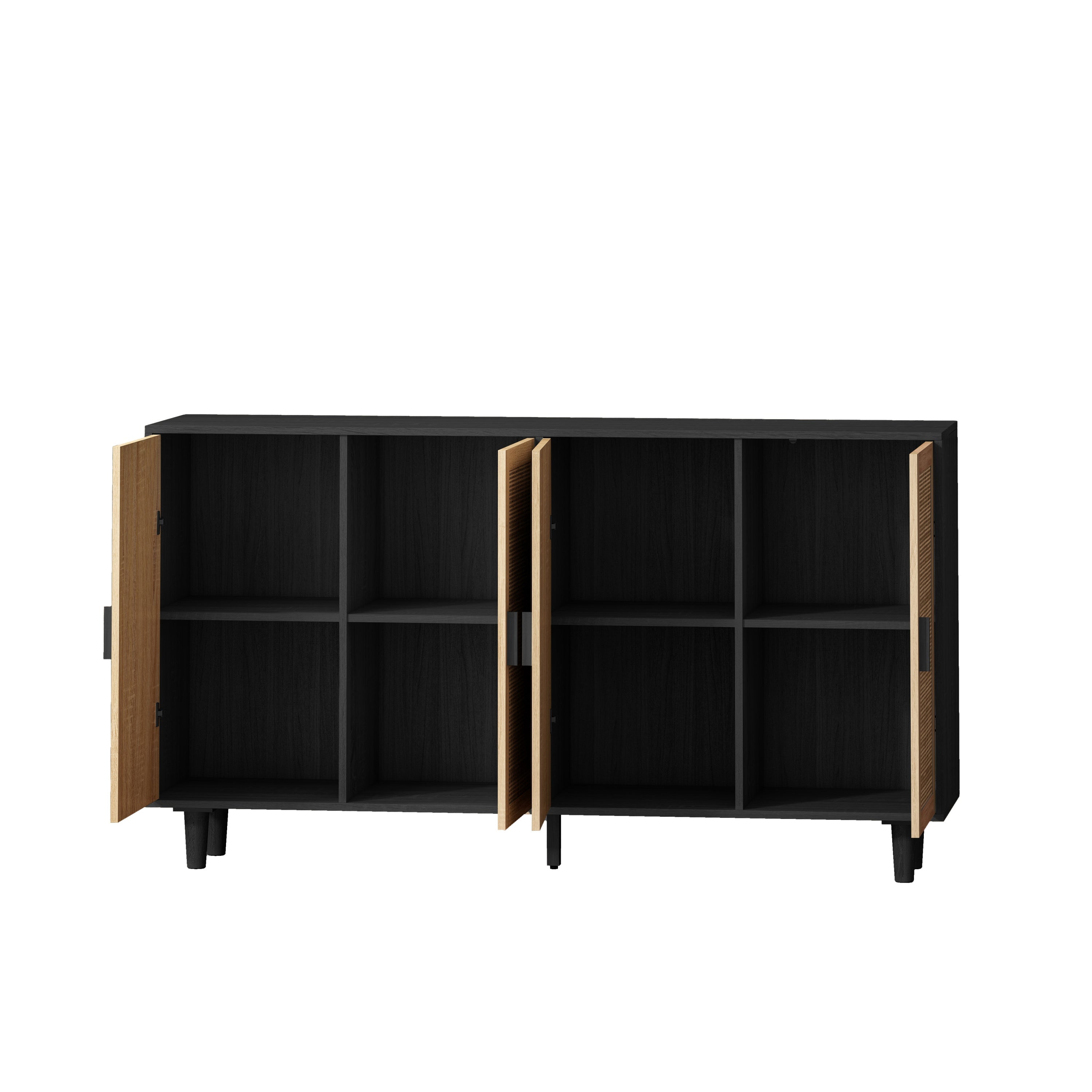 Elegant and Functional 4-Door Rattan Decorative Storage Cabinet for Bedroom, Living Room, Office, Black, Particle Board, 62.20'