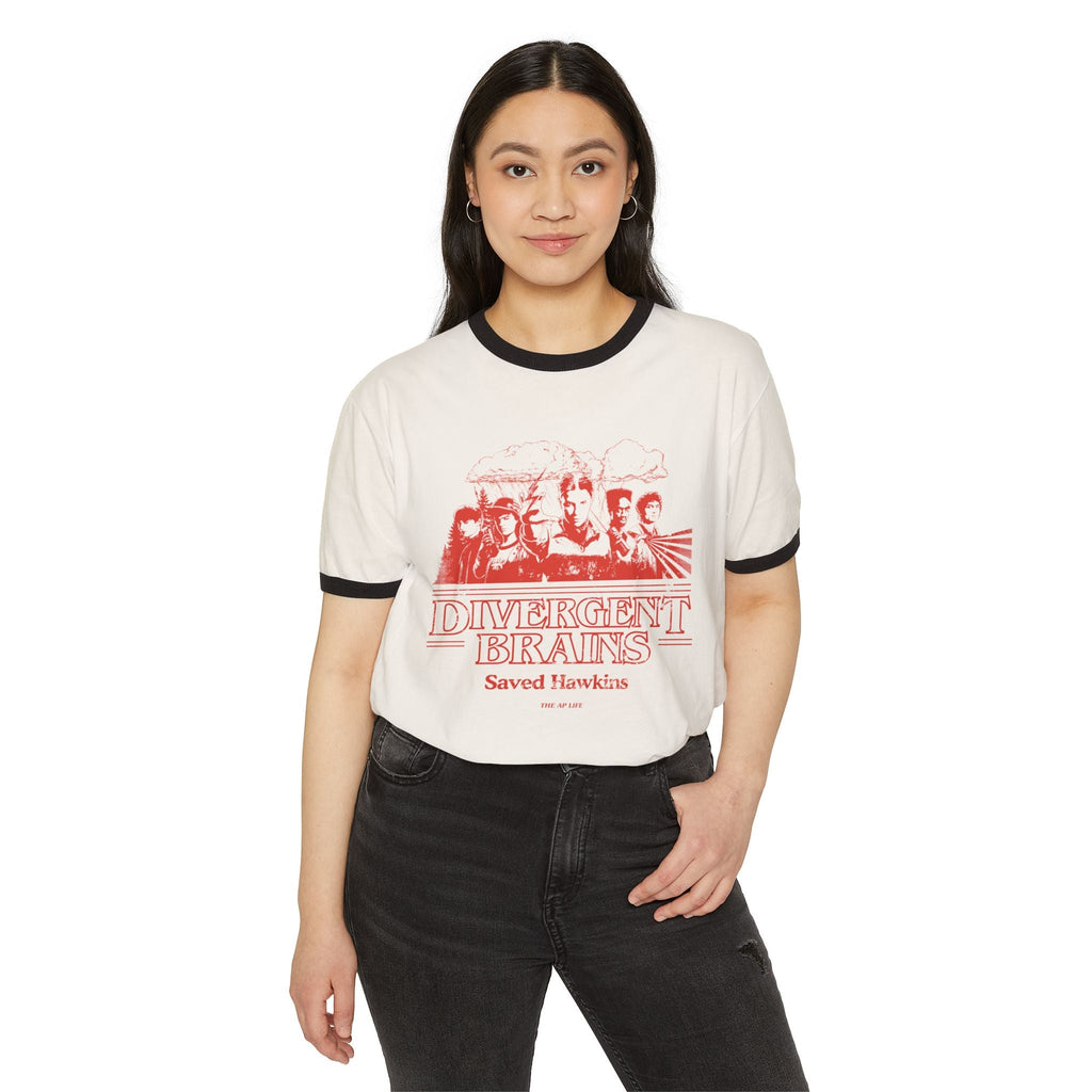 Divergent Brains Saved Hawkins - Adult Unisex Cotton Ringer T-Shirt