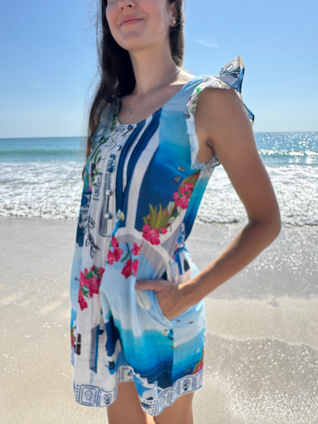 Ruffle Sleeve Pintuck Mini | Limited Edition | Santorini