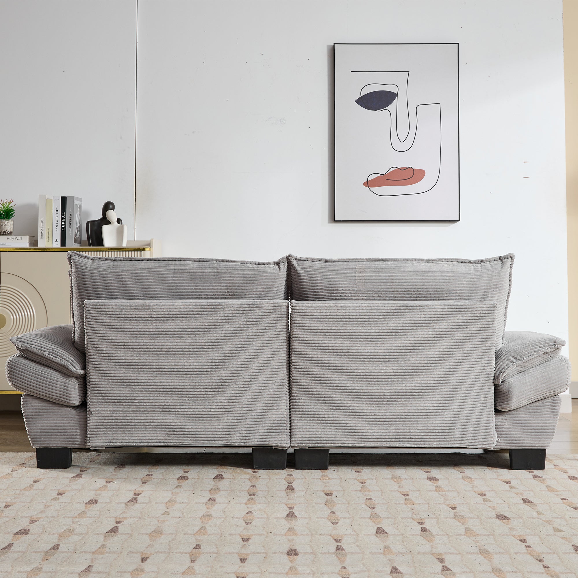 Corduroy Sofa Sleeper Couch Loveseat Sofa with Pillows Comfy Upholstered Deep Seat Sofa for Bedroom,Living Room,Apartment,Office,Dorm-Light Grey Corduroy