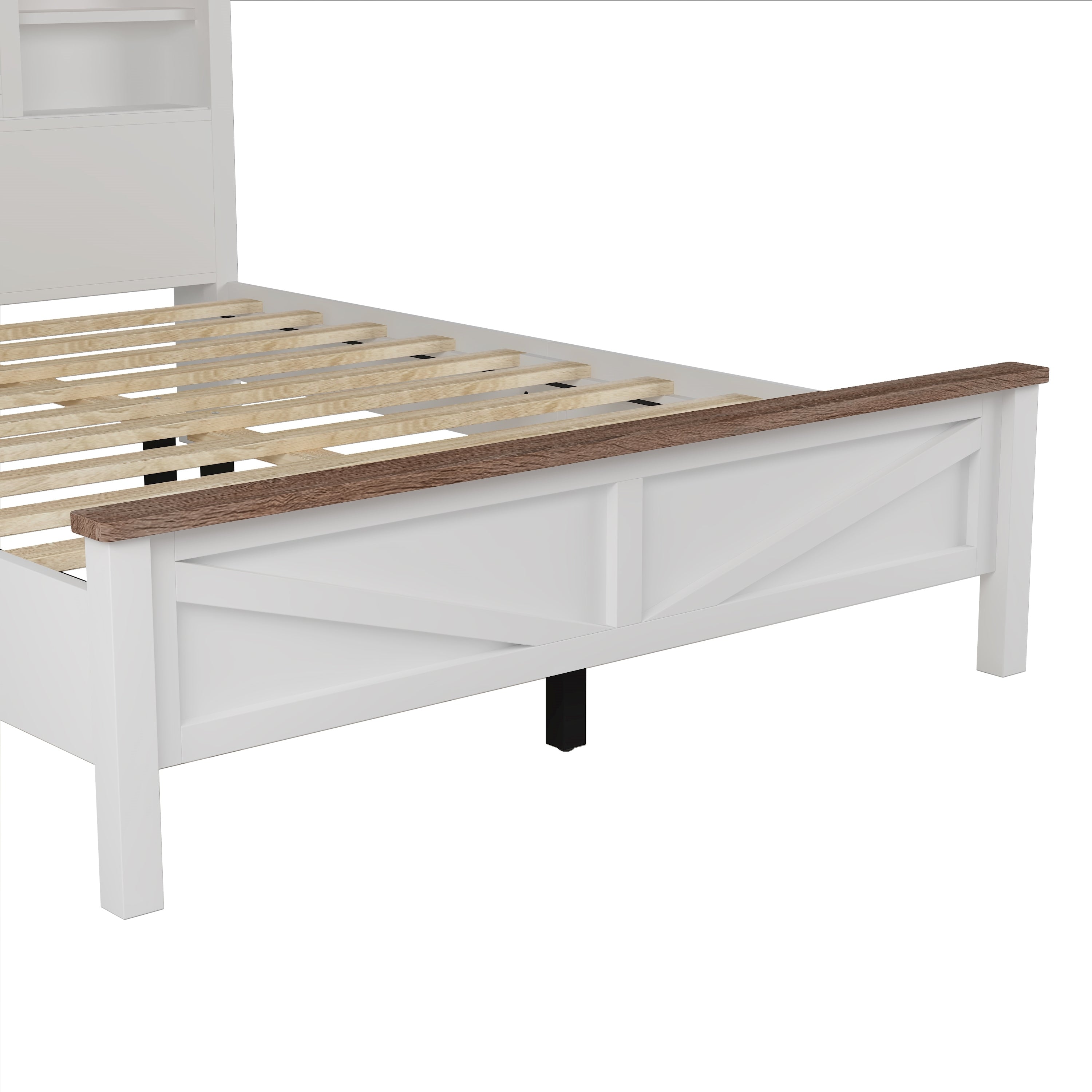 3-Pieces Bedroom Sets Full Size Farmhouse Platform Bed with Double Sliding Door Storage Headboard and Charging Station, Storage Nightstand and Dresser, White+Brown(Old SKU HL000091AAK)