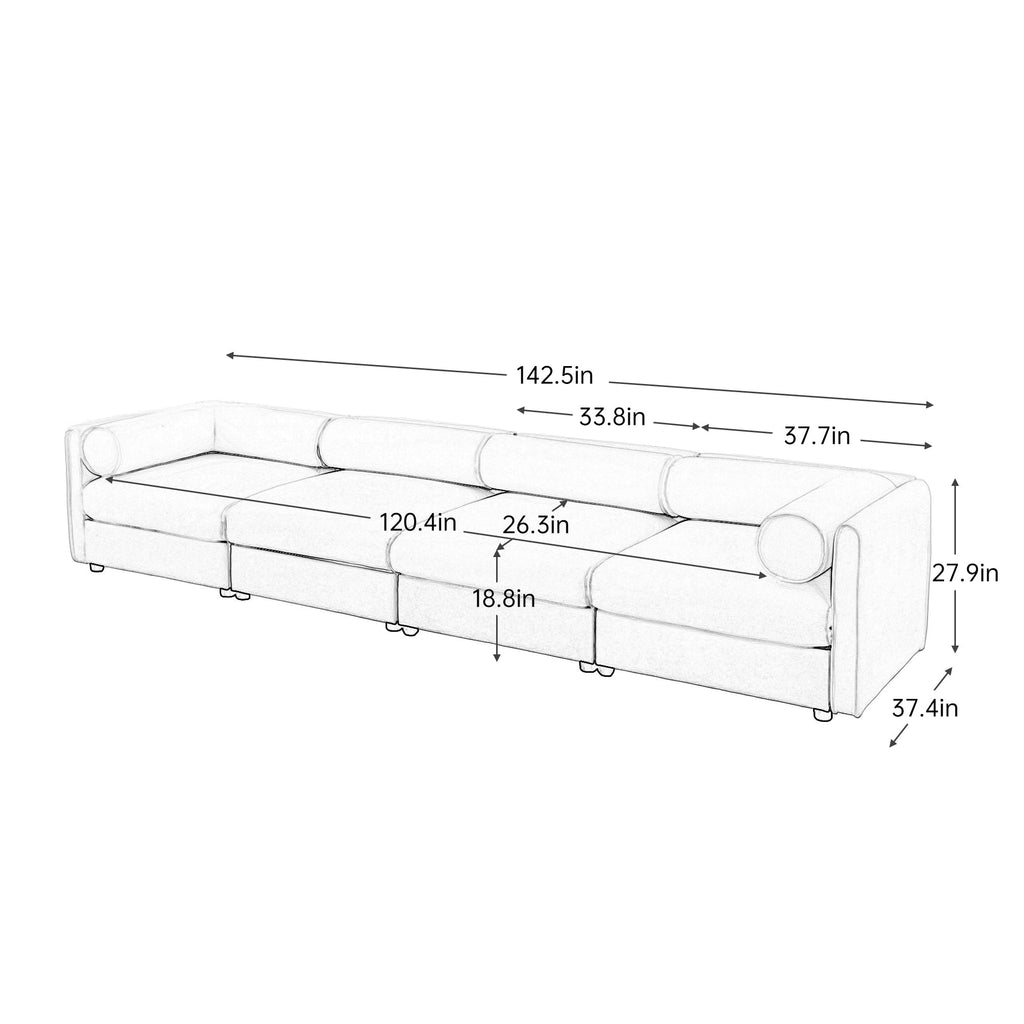 Modular Sectional Sofa with Storage, Cylindrical Backrest and Armrests Deep Comfortable Seating,Durable and Supportive for Living Room,4 Seat L- Shaped Sofa, White
