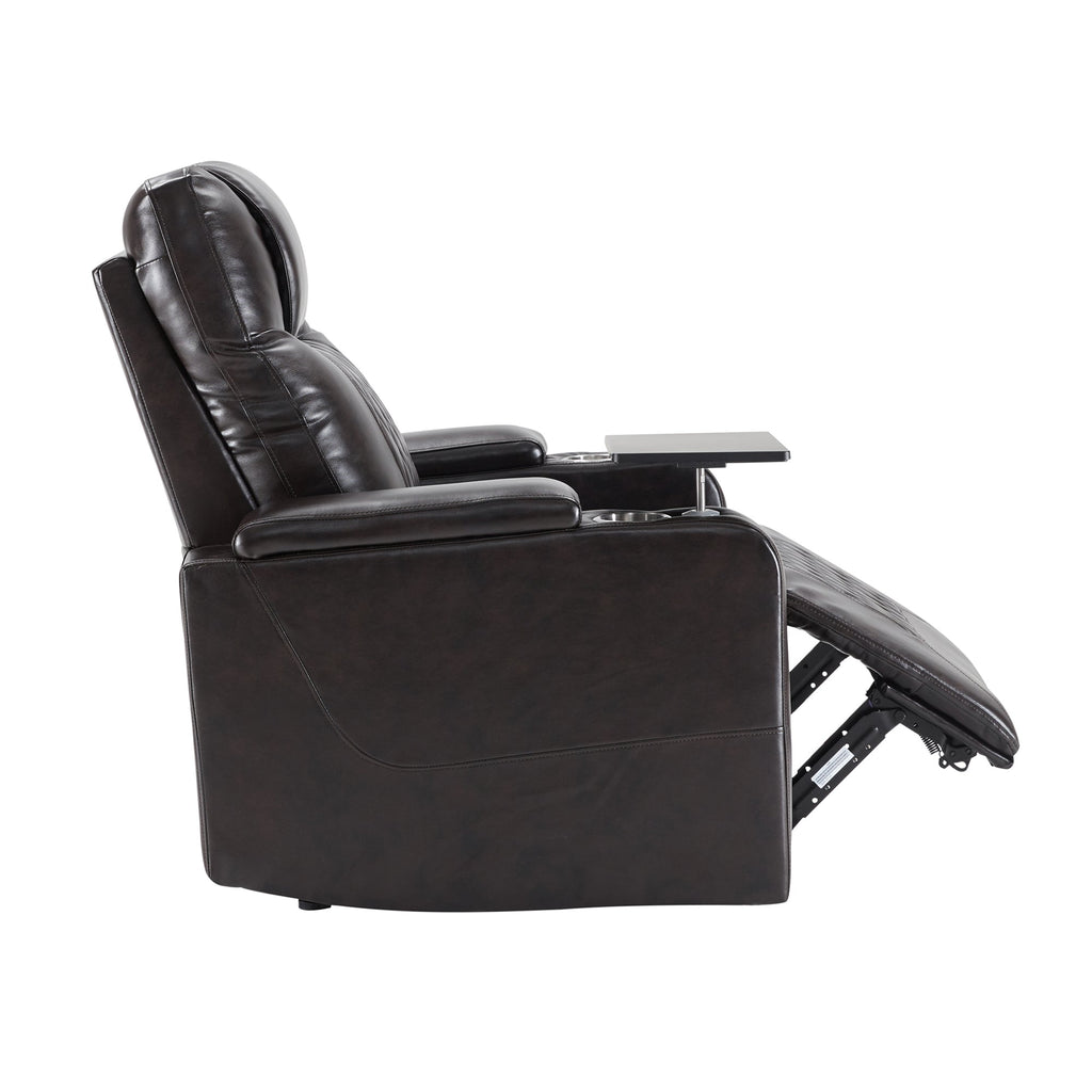Power Motion Recliner with USB Charging Port, Hidden Arm Storage, and 360° Swivel Tray Table, Black PU Leather
