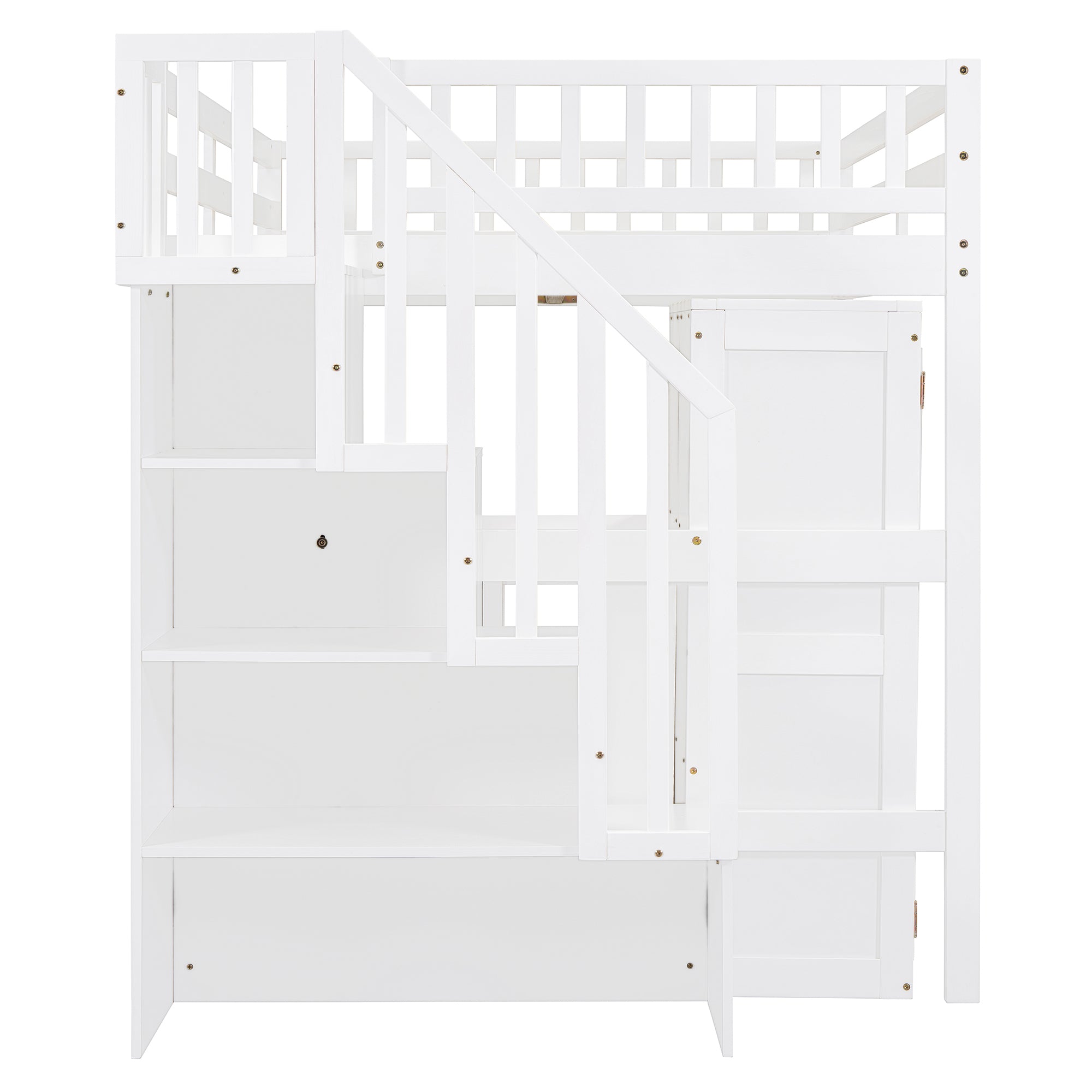 Full Size Loft Bed with Stairs, Bookshelf, Drawers, Desk & Wardrobe – Space-Saving Multifunctional Furniture for Kids & Teens-White