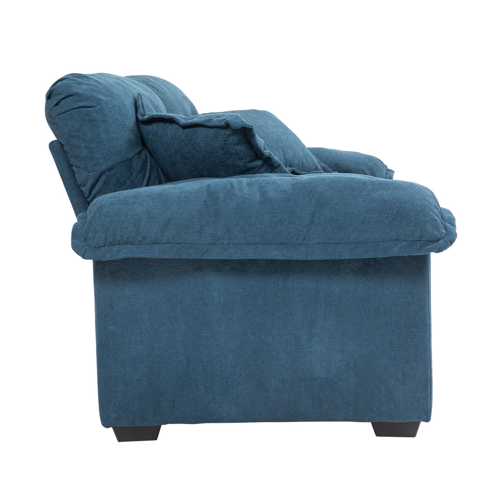 84' Chenille Sofa Small Sofa Loveseat Deep Seat Sofa Couch with 2 Throw Pillows & Memory Foam for Living Room Apartment Office Lounge-Blue