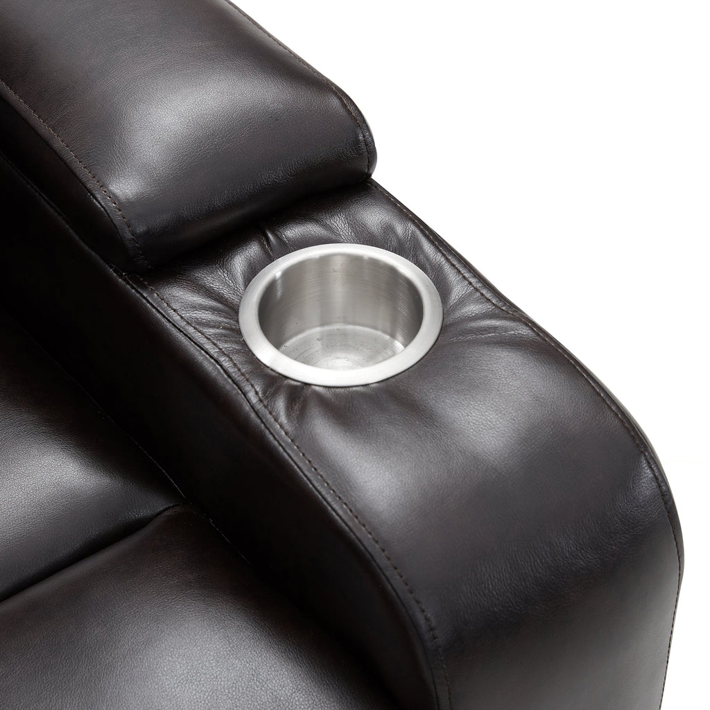 Power Motion Recliner with USB Charging Port, Hidden Arm Storage, and 360° Swivel Tray Table, Black PU Leather